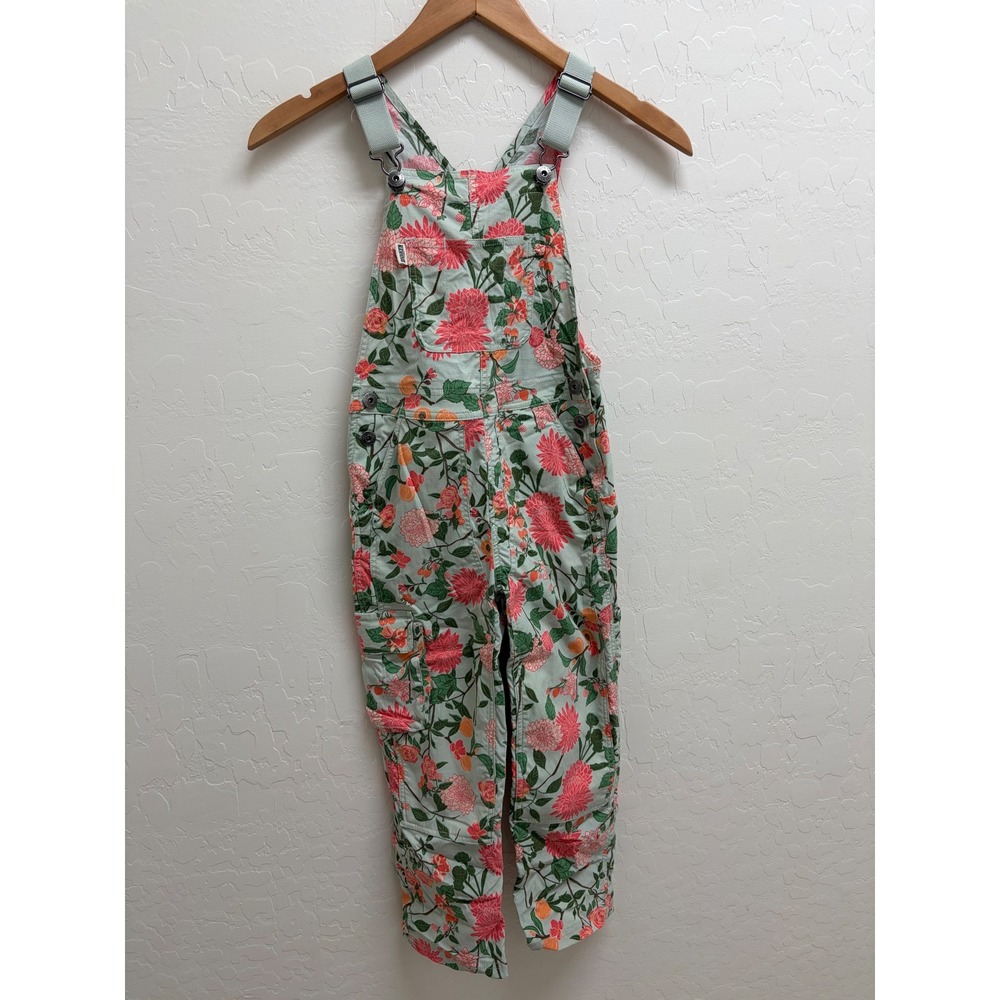 Duluth Trading Co Heirloom Gardening Overalls Floral Ripstop Sage Green Pink 7